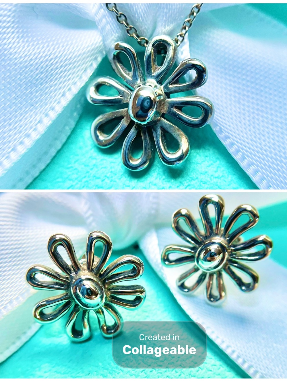 Set of Tiffany & Co. Silver Daisy Flower Necklace and Earrings (Paloma Picasso)